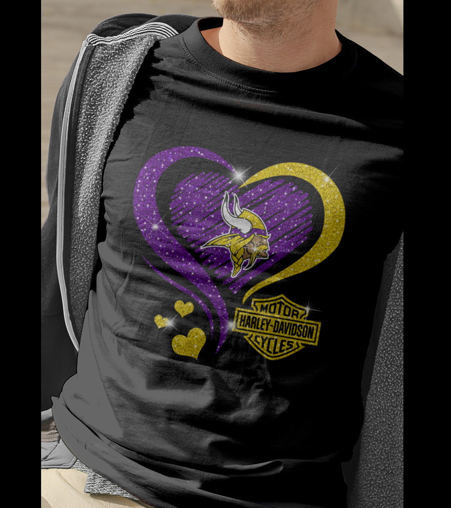Minnesota Vikings Harley Davidson Heart T-Shirt