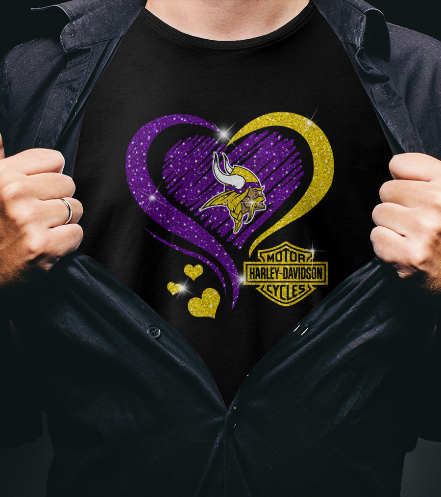 Minnesota Vikings Harley Davidson Heart T-Shirt