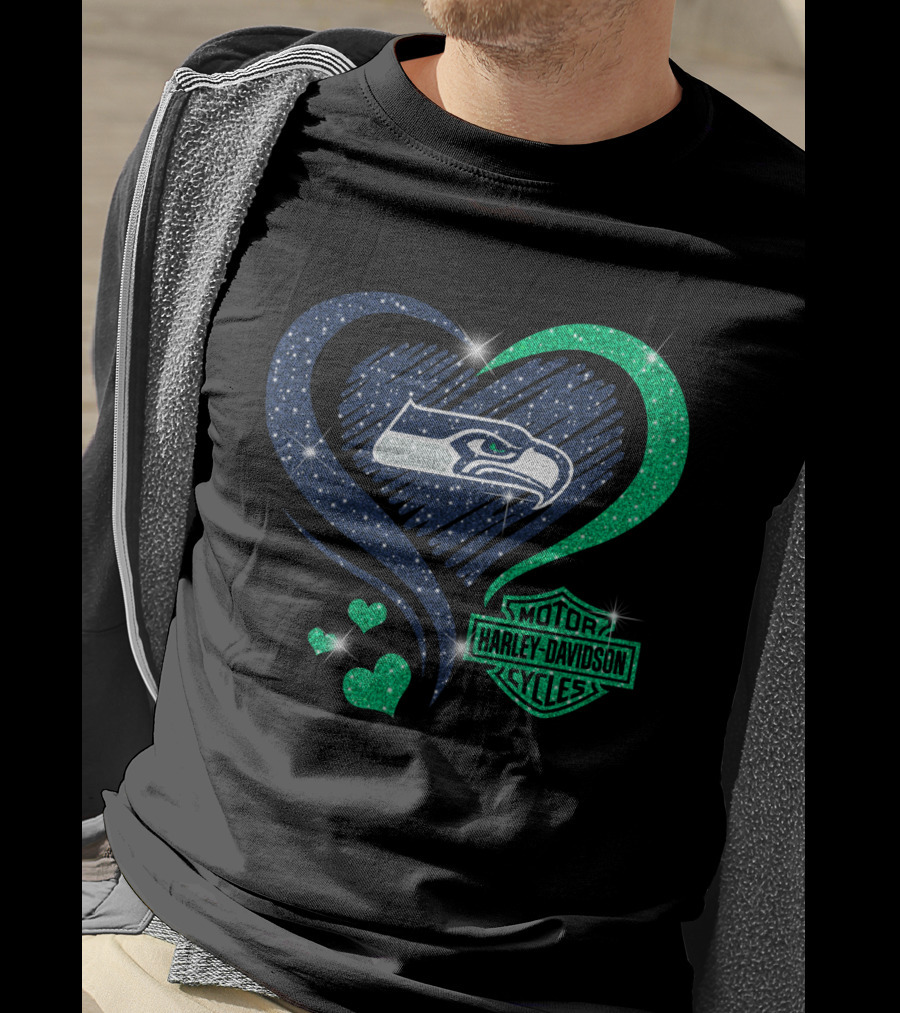 Harley Davidson Motorcycles Heart With Seattle Seahawks T-Shirt