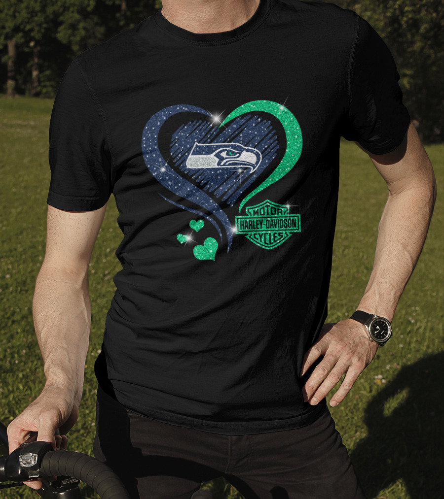 Harley Davidson Motorcycles Heart With Seattle Seahawks T-Shirt