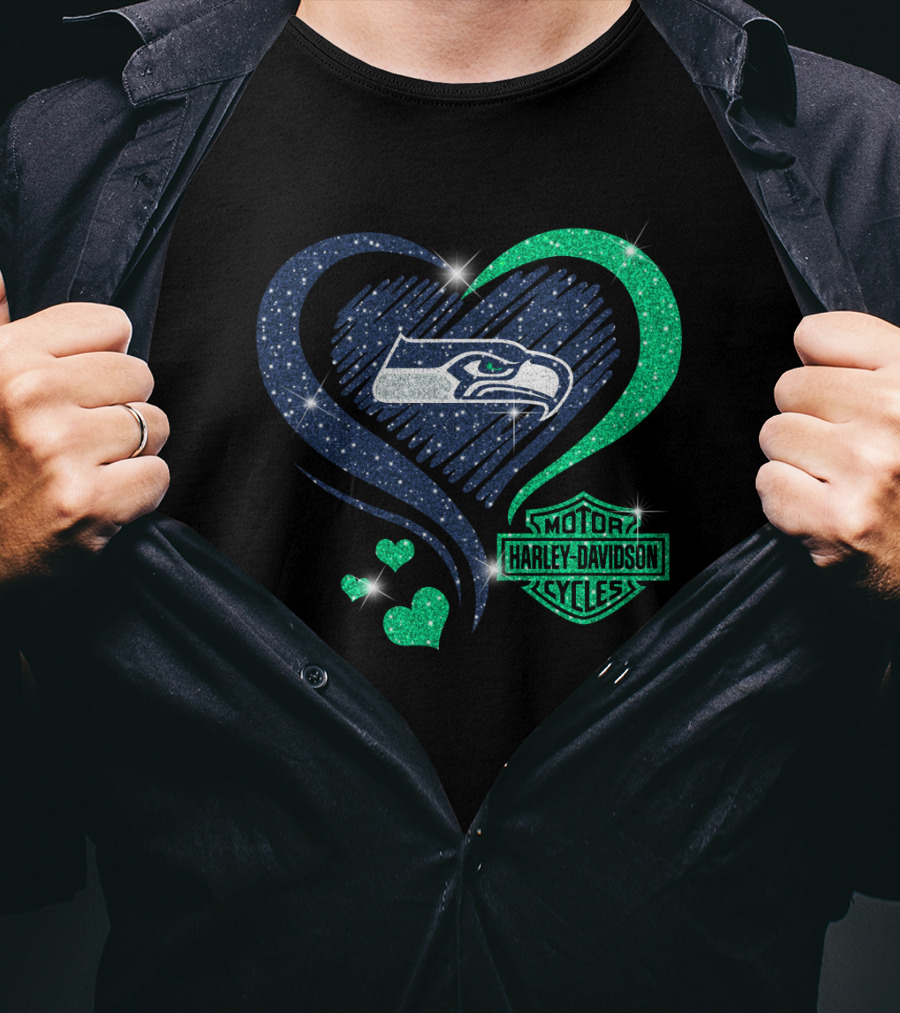 Harley Davidson Motorcycles Heart With Seattle Seahawks T-Shirt