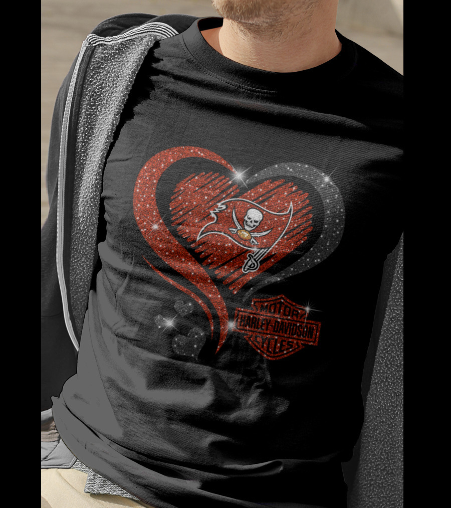 Harley Davidson Tampa Bay Buccaneers Sparkling Heart T-Shirt