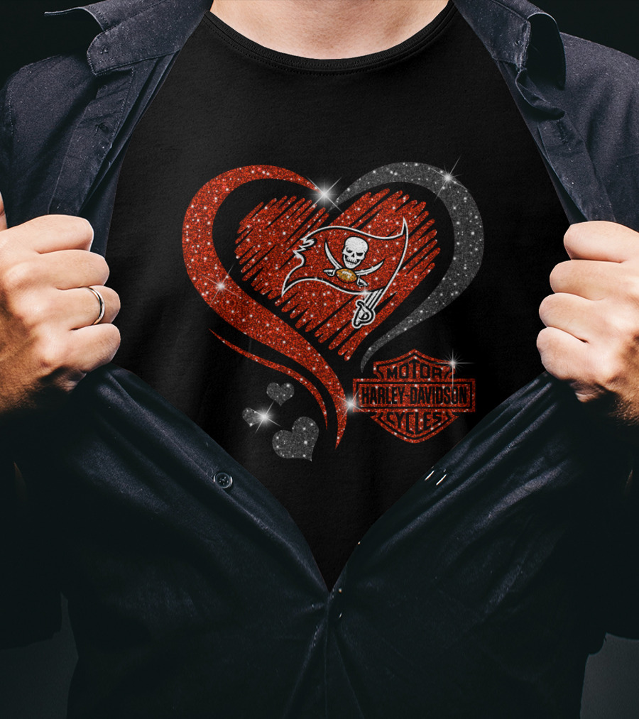 Harley Davidson Tampa Bay Buccaneers Sparkling Heart T-Shirt