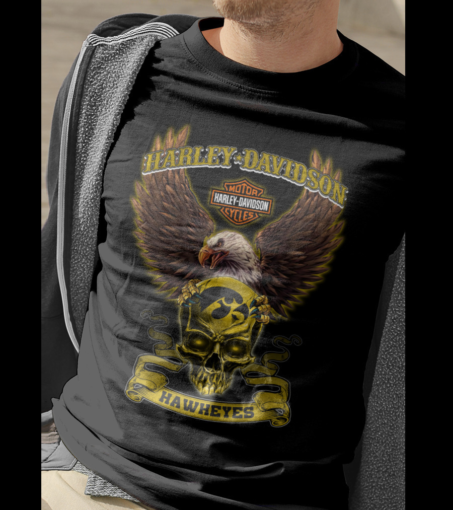 Harley Davidson Motor Cycles Hawkeyes Eagle Skull T-Shirt
