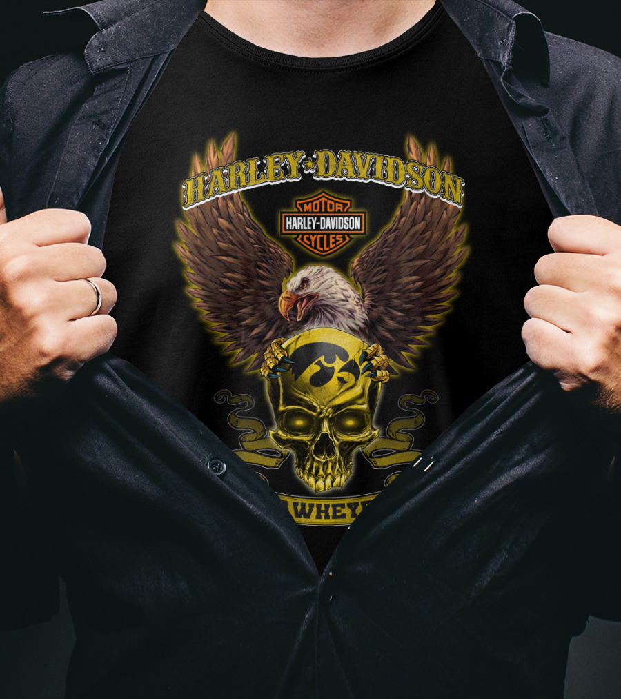 Harley Davidson Motor Cycles Hawkeyes Eagle Skull T-Shirt