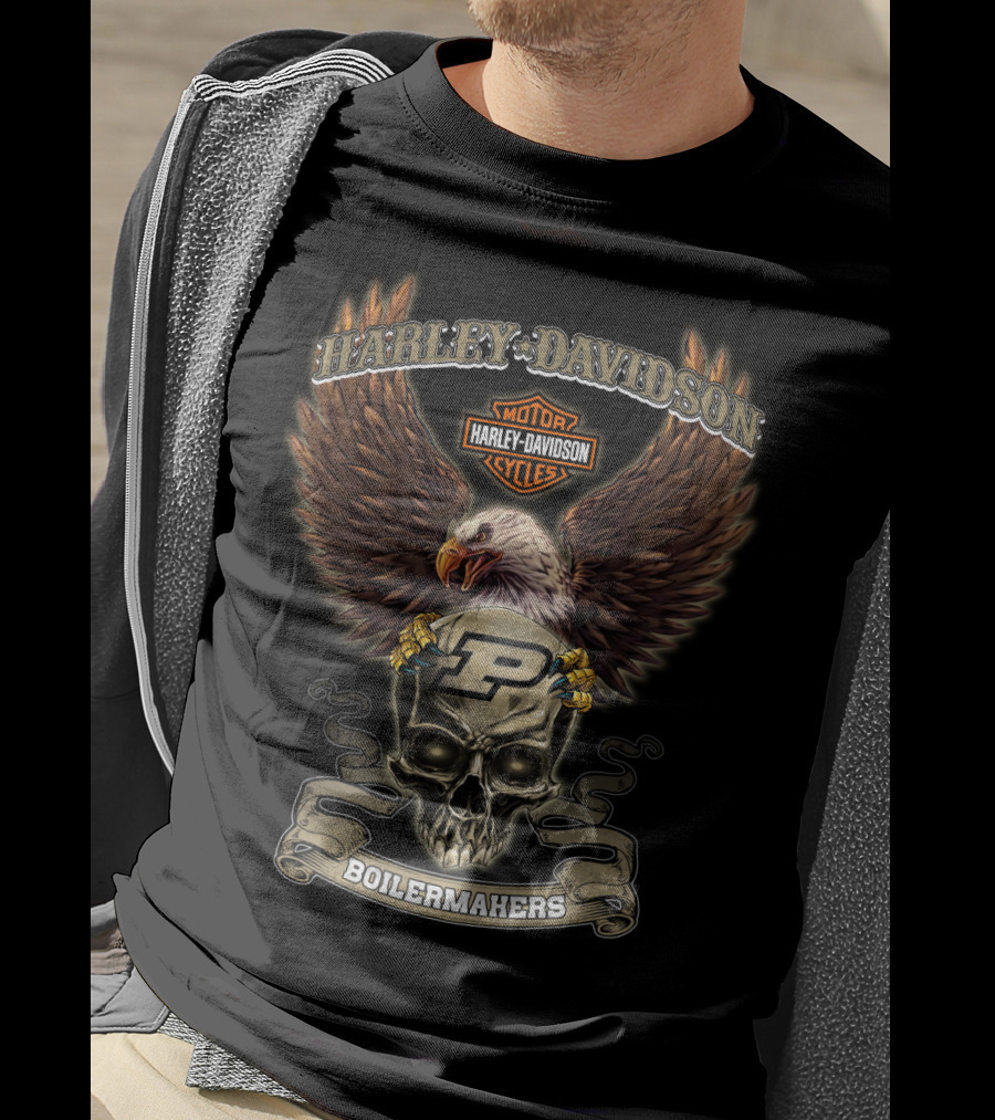 Purdue Boilermakers Harley Davidson Eagle And Skull T-Shirt