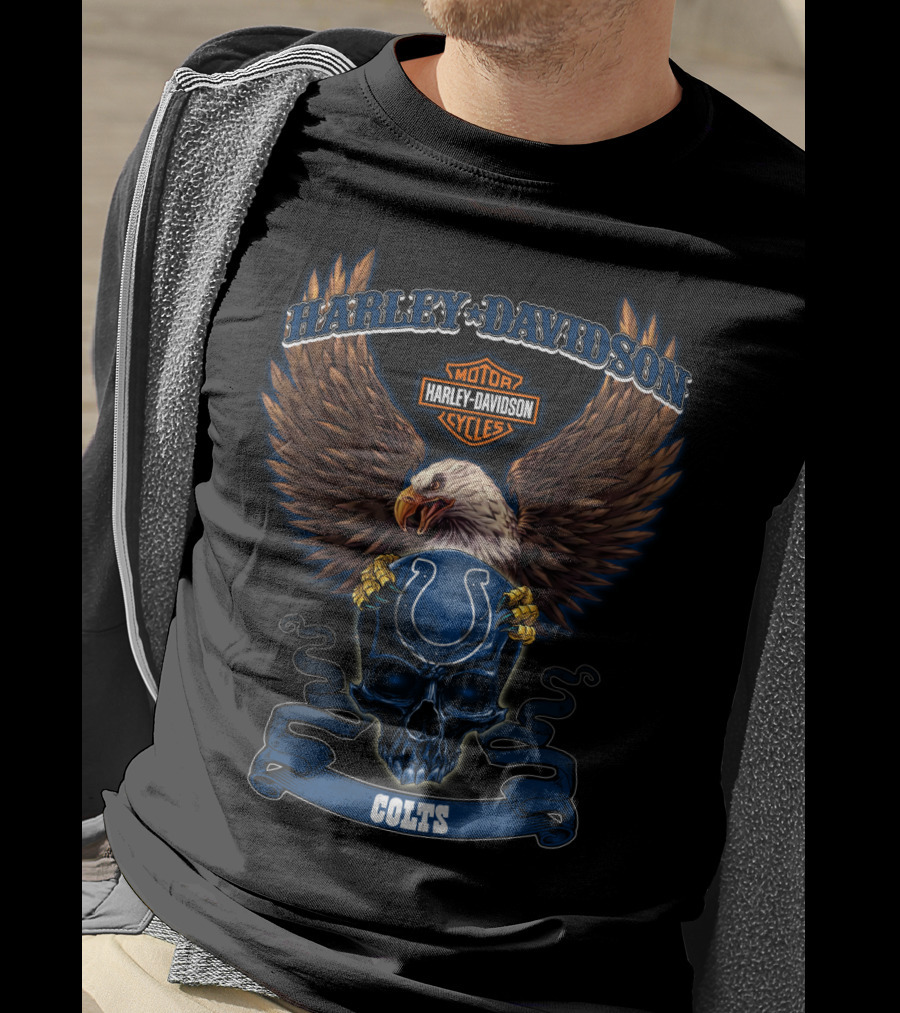 Harley Davidson Motor Cycles Eagle Colts Skull T-Shirt