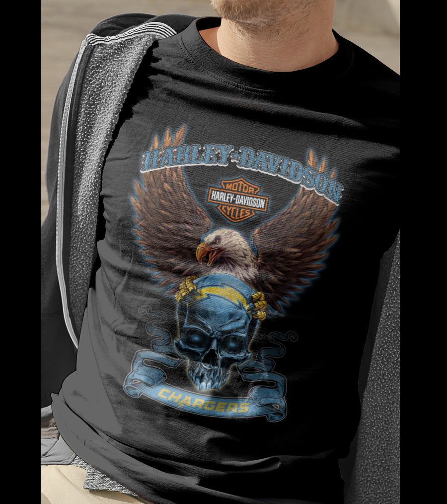 Harley Davidson Motor Cycles Chargers Eagle Skull Badge T-Shirt