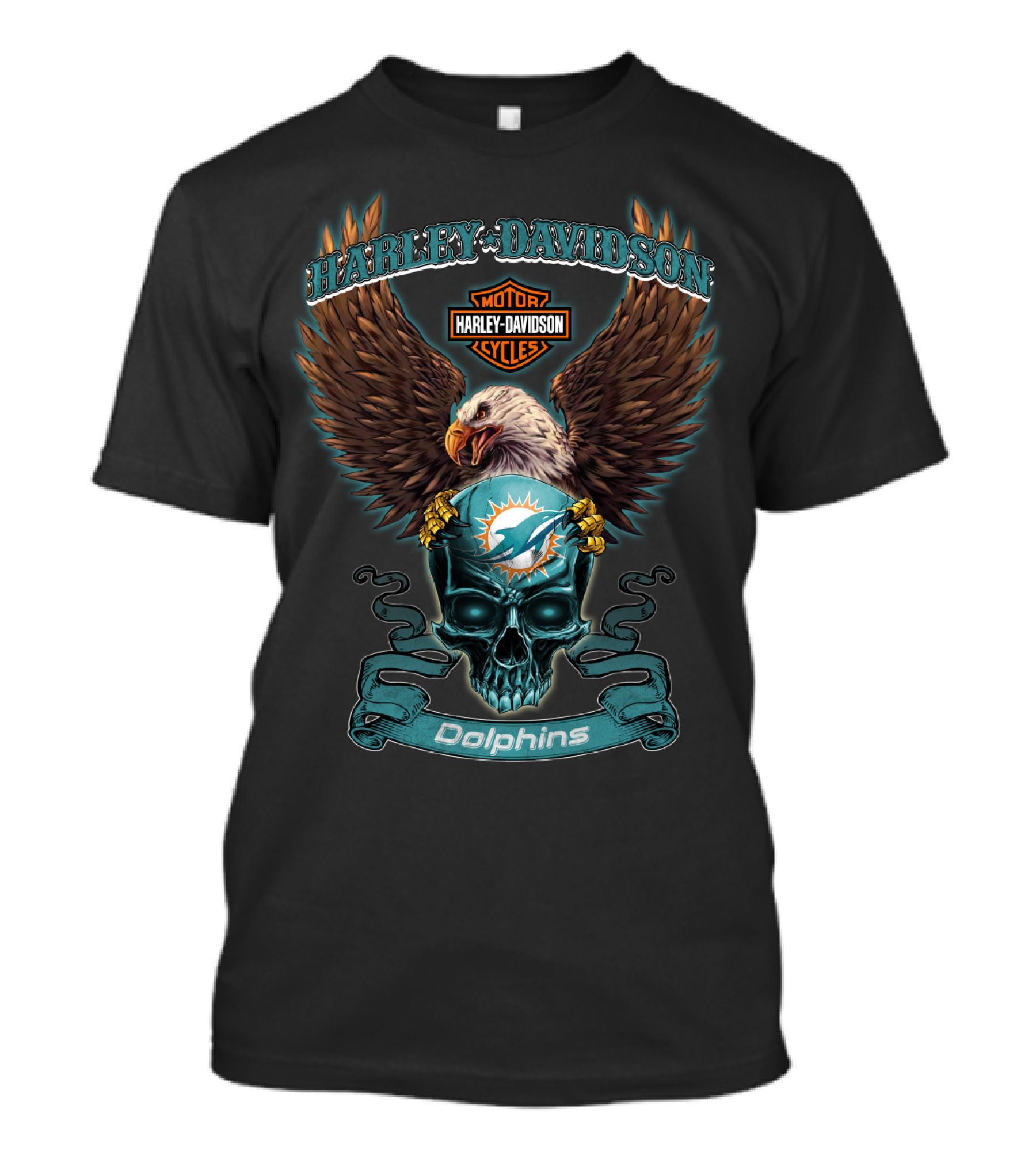 Harley Davidson Dolphins Motor Cycles Eagle And Skull Miami T-Shirt