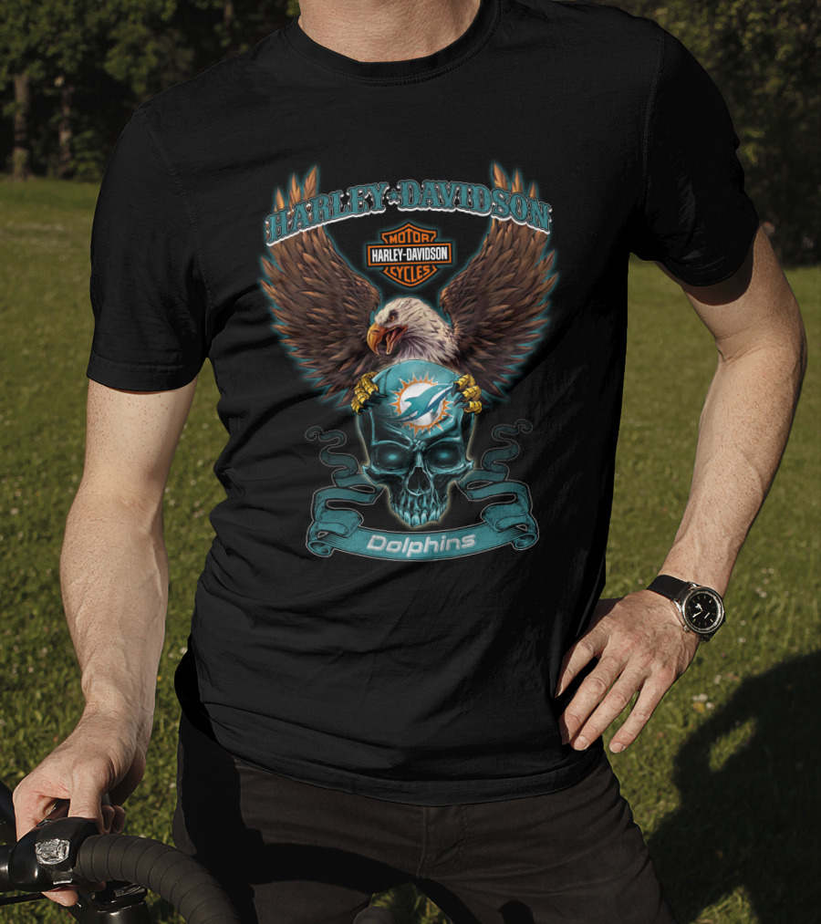 Harley Davidson Dolphins Motor Cycles Eagle And Skull Miami T-Shirt