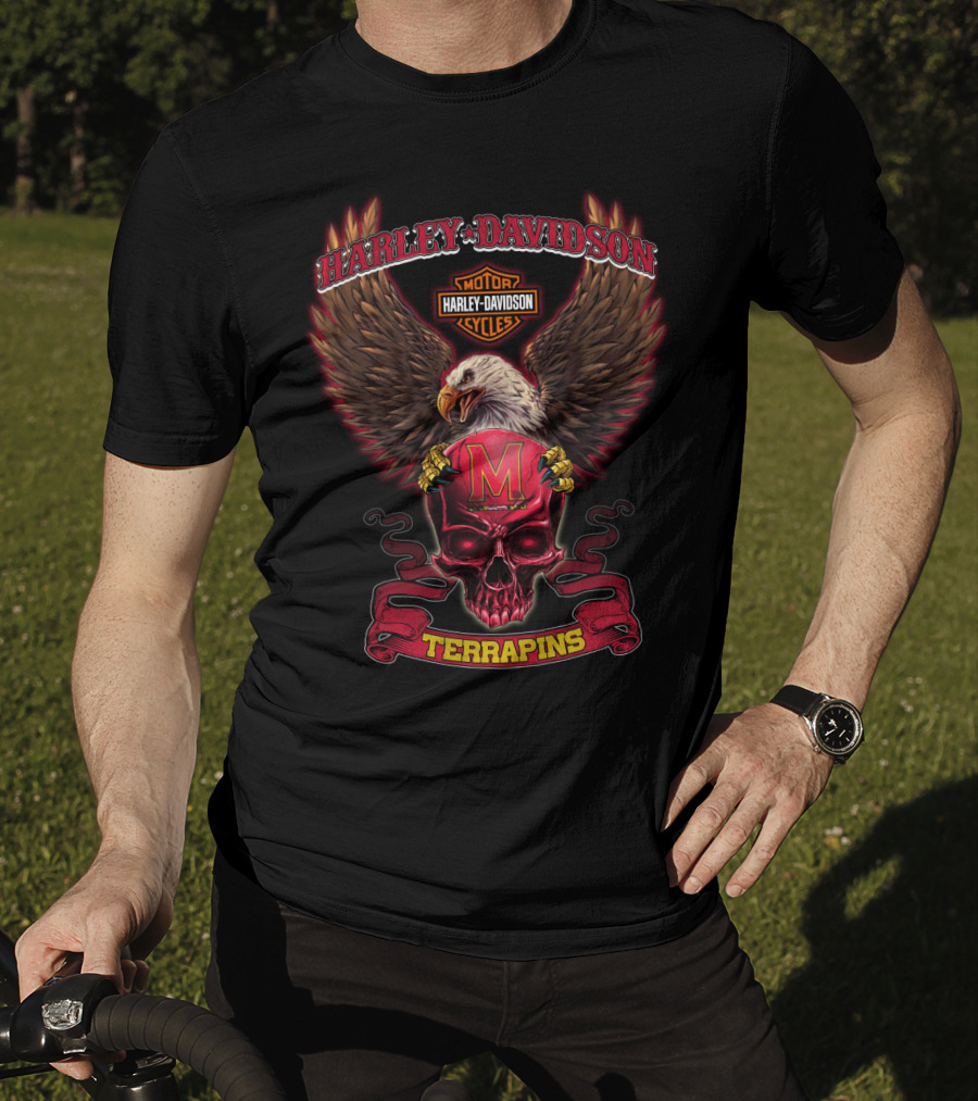 Harley Davidson Maryland Terrapins Eagle And Skull T-Shirt