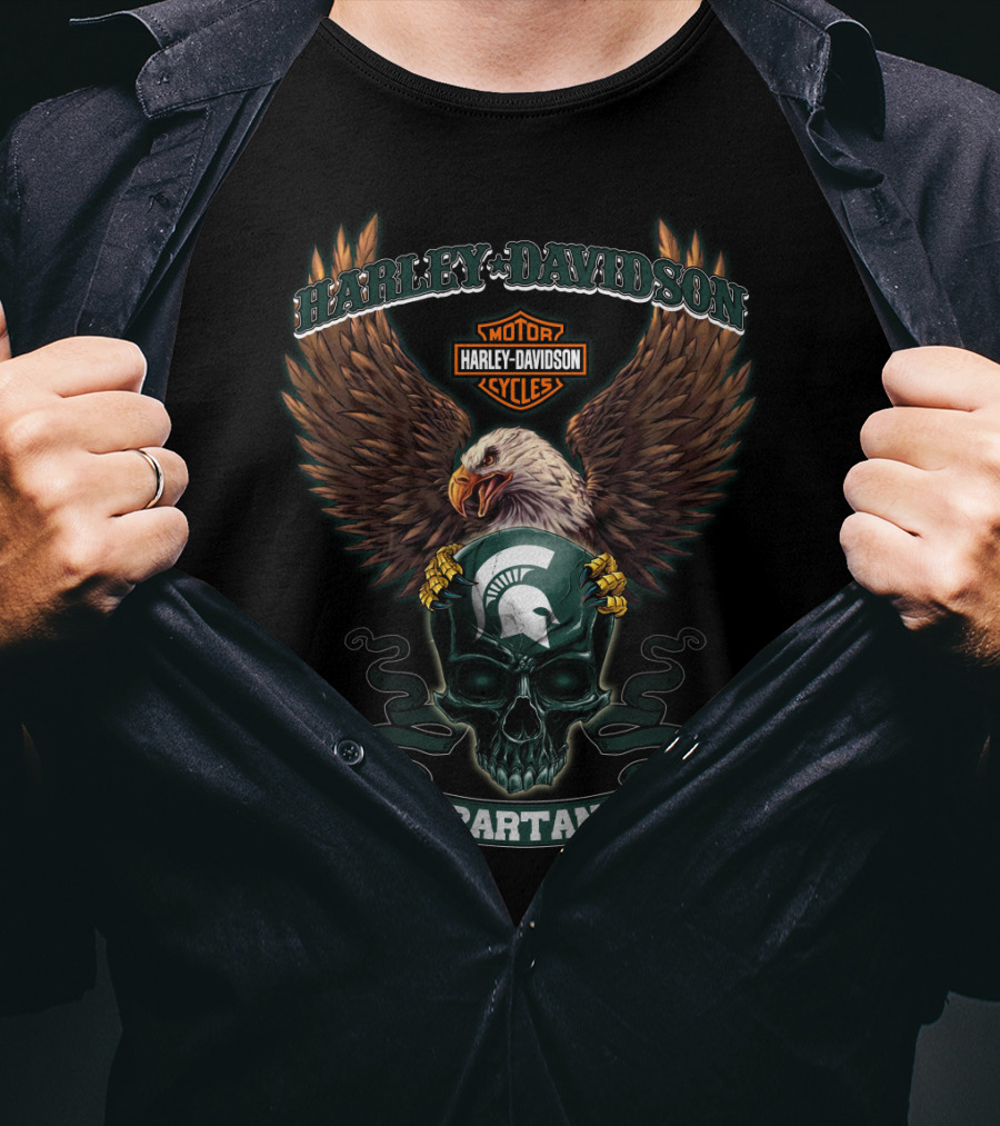 Harley Davidson Michigan State Spartans Eagle And Skull T-Shirt
