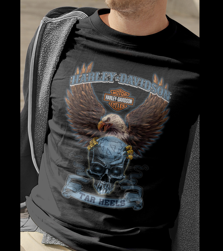 Harley Davidson Tar Heels North Carolina Motorcycles Eagle Skull T-Shirt