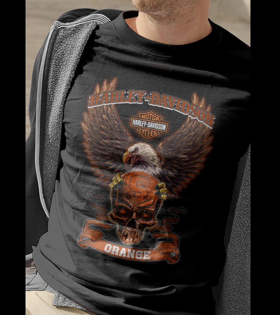 Harley Davidson Syracuse Orange Bald Eagle Skull T-Shirt
