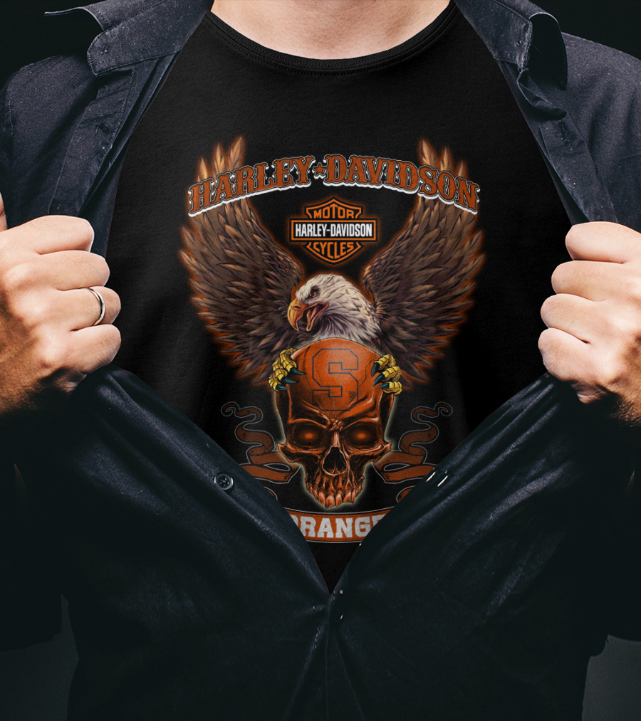 Harley Davidson Syracuse Orange Bald Eagle Skull T-Shirt