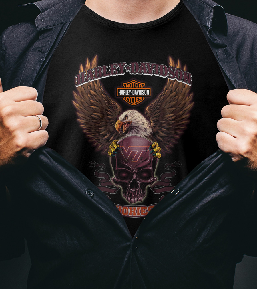 Harley Davidson Virginia Tech Hokies Eagle And Skull T-Shirt