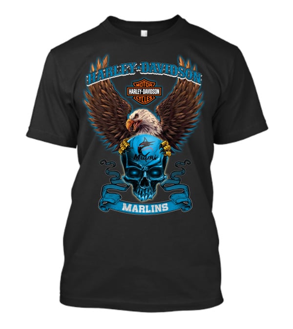 Harley Davidson Miami Marlins Eagle Skull T-Shirt