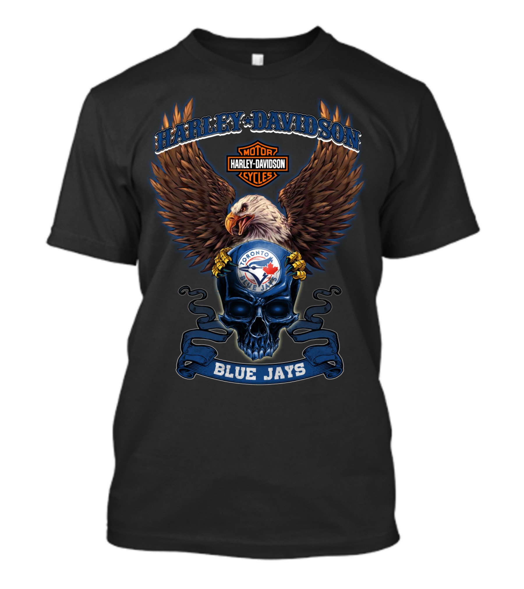 Harley Davidson Toronto Blue Jays Motor Cycles Eagle Skull T-Shirt