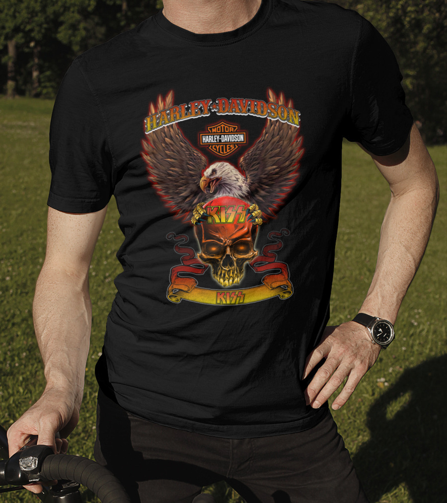 Harley Davidson Motor Cycles Eagle Skull Kiss T-Shirt