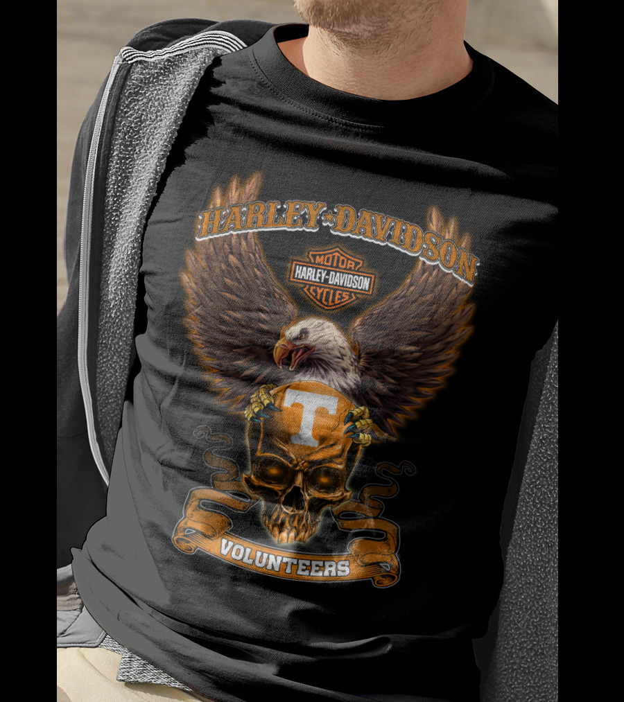 Harley Davidson Tennessee Volunteers Eagles Skulls T-Shirt