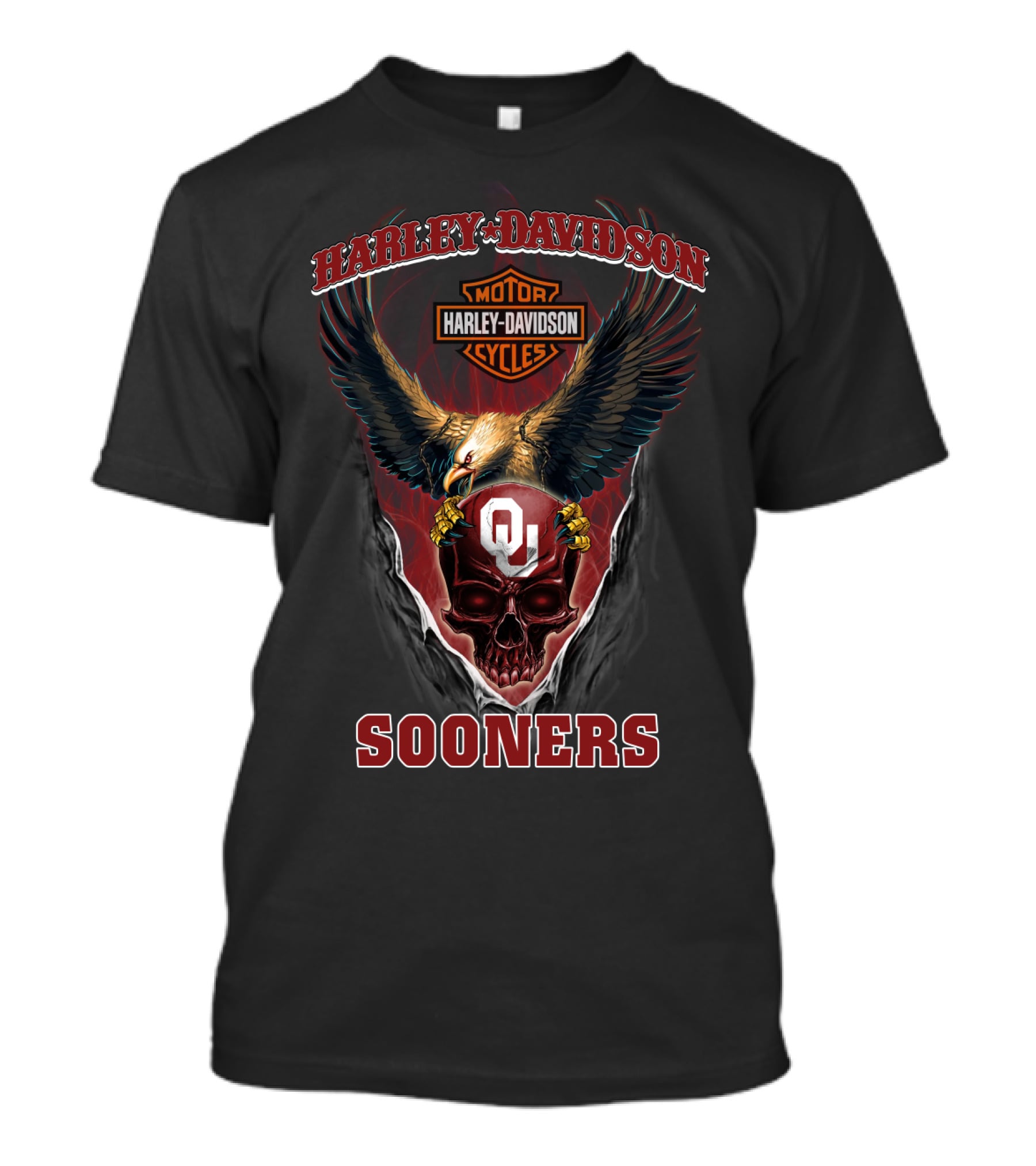 Harley Davidson Motor Cycles Sooners Ou Eagle Skull T-Shirt