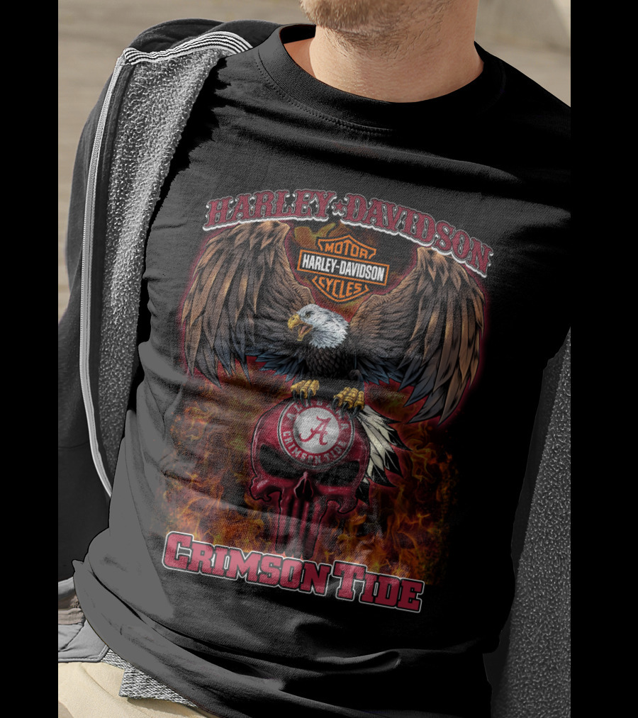 Harley Davidson Crimson Tide Eagle Skull Hd T5M1 Alabama T-Shirt