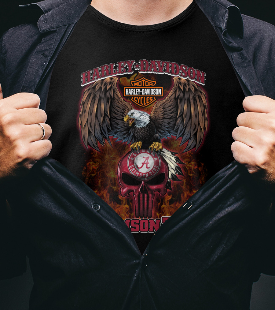 Harley Davidson Crimson Tide Eagle Skull Hd T5M1 Alabama T-Shirt