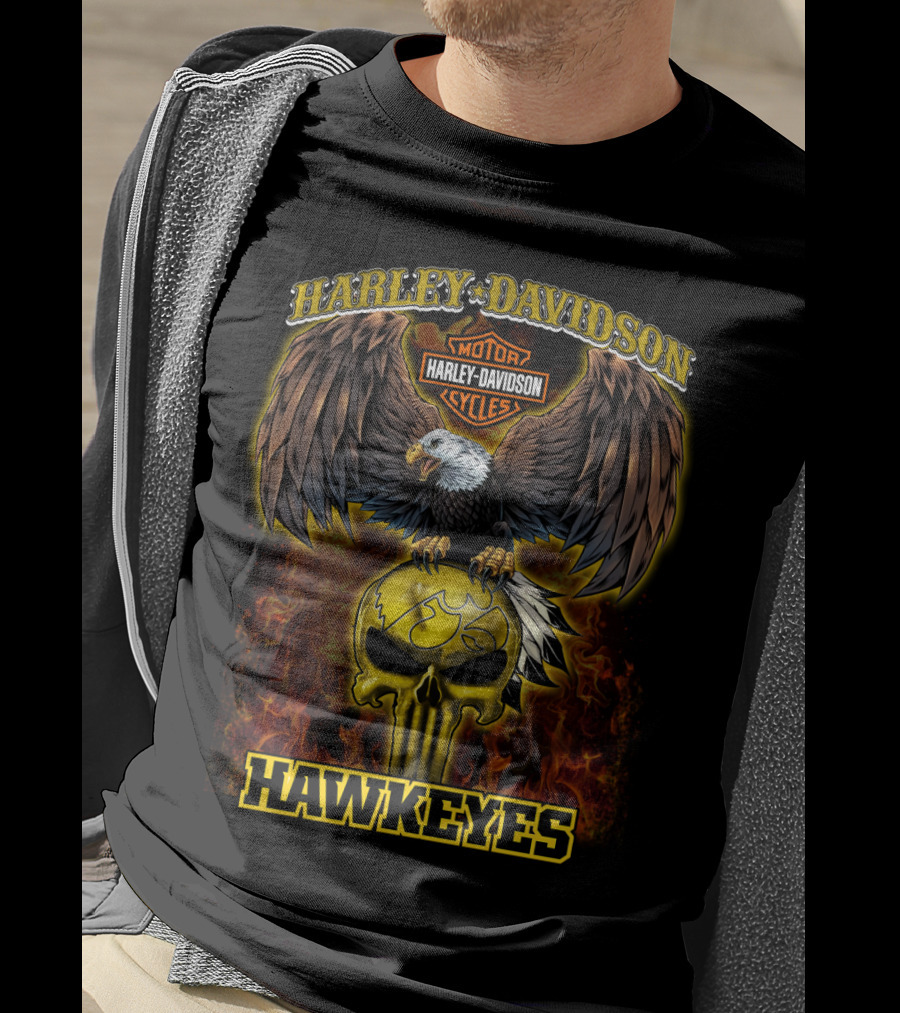 Harley Davidson Hawkeyes Eagle Skull Flame T-Shirt