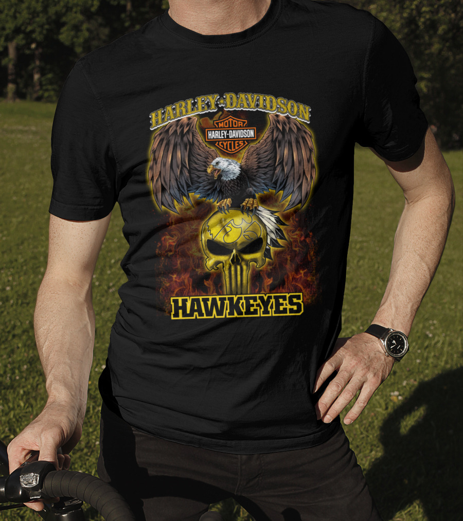Harley Davidson Hawkeyes Eagle Skull Flame T-Shirt