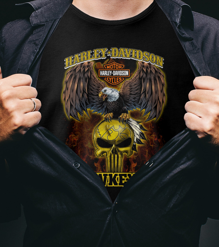 Harley Davidson Hawkeyes Eagle Skull Flame T-Shirt