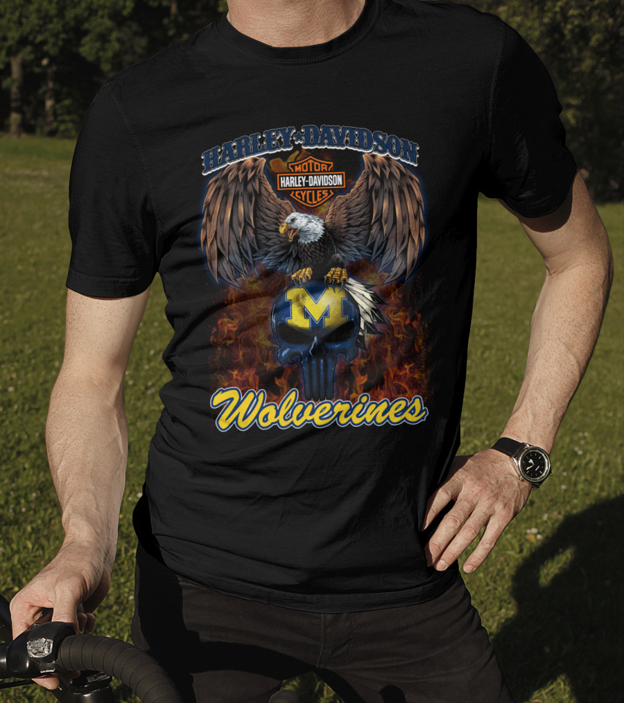 Harley Davidson Motor Cycles Eagle Michigan Wolverines T-Shirt