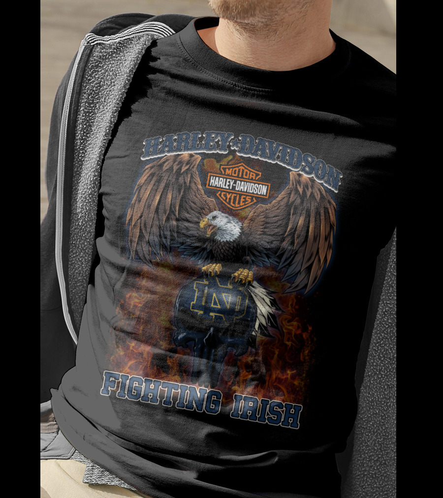 Harley Davidson Motorcycles Eagle Notre Dame Fighting Irish T-Shirt