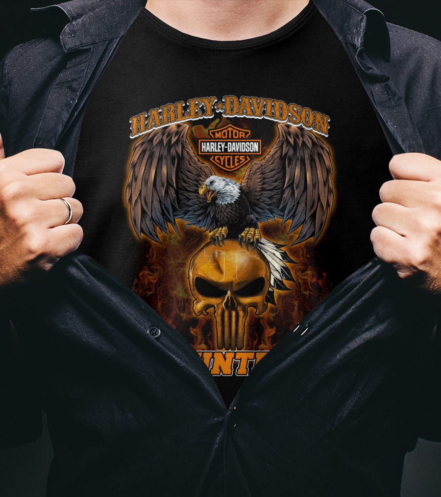 Harley Davidson Motor Cycles Eagle Flame Tennessee Volunteers T-Shirt