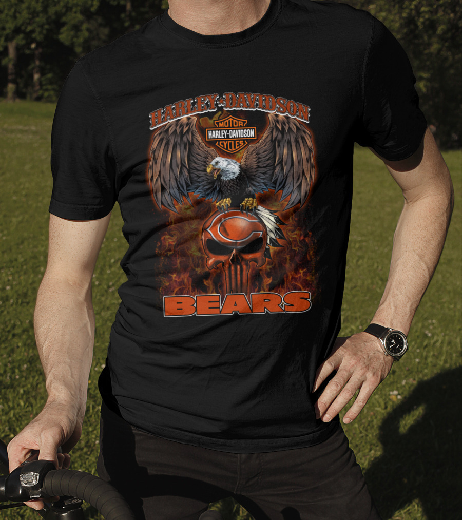 Harley Davidson Motor Cycles Eagle Chicago Bears T-Shirt