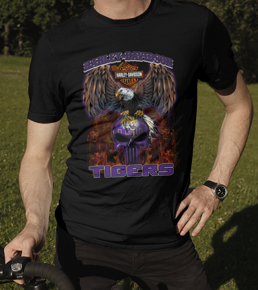 Harley Davidson Lsu Tigers Eagle And Skull T-Shirt