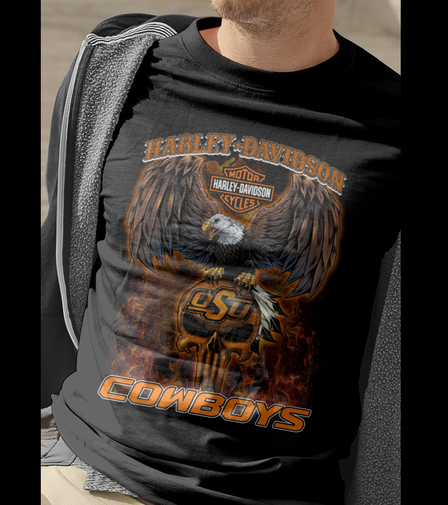 Harley Davidson Motorcycles Osu Cowboys Eagle T-Shirt