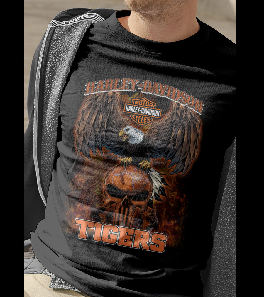 Harley Davidson Cycles Eagle Skull Flames Tigers T-Shirt