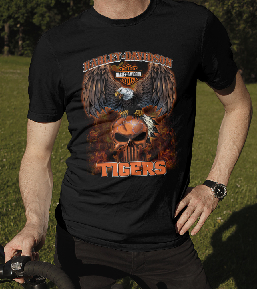 Harley Davidson Cycles Eagle Skull Flames Tigers T-Shirt
