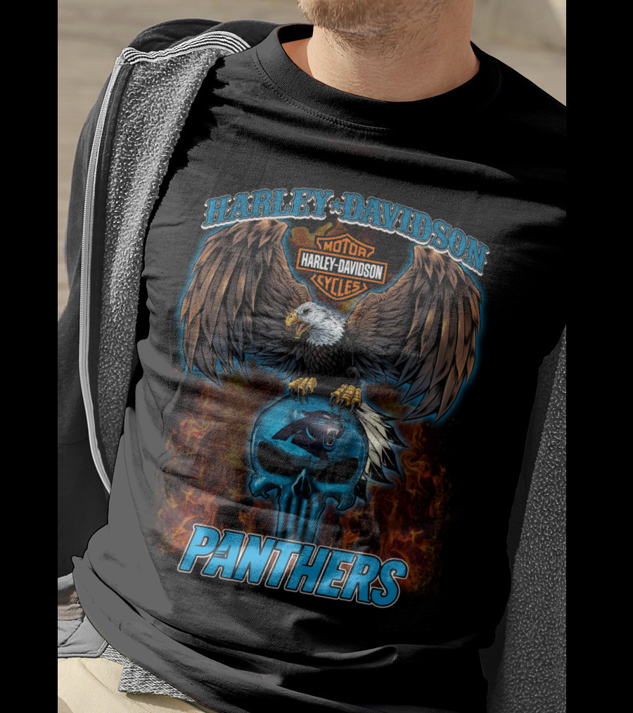 Harley Davidson Motor Cycles Panthers Eagle Skull Flames T-Shirt