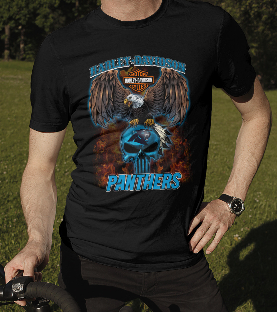 Harley Davidson Motor Cycles Panthers Eagle Skull Flames T-Shirt
