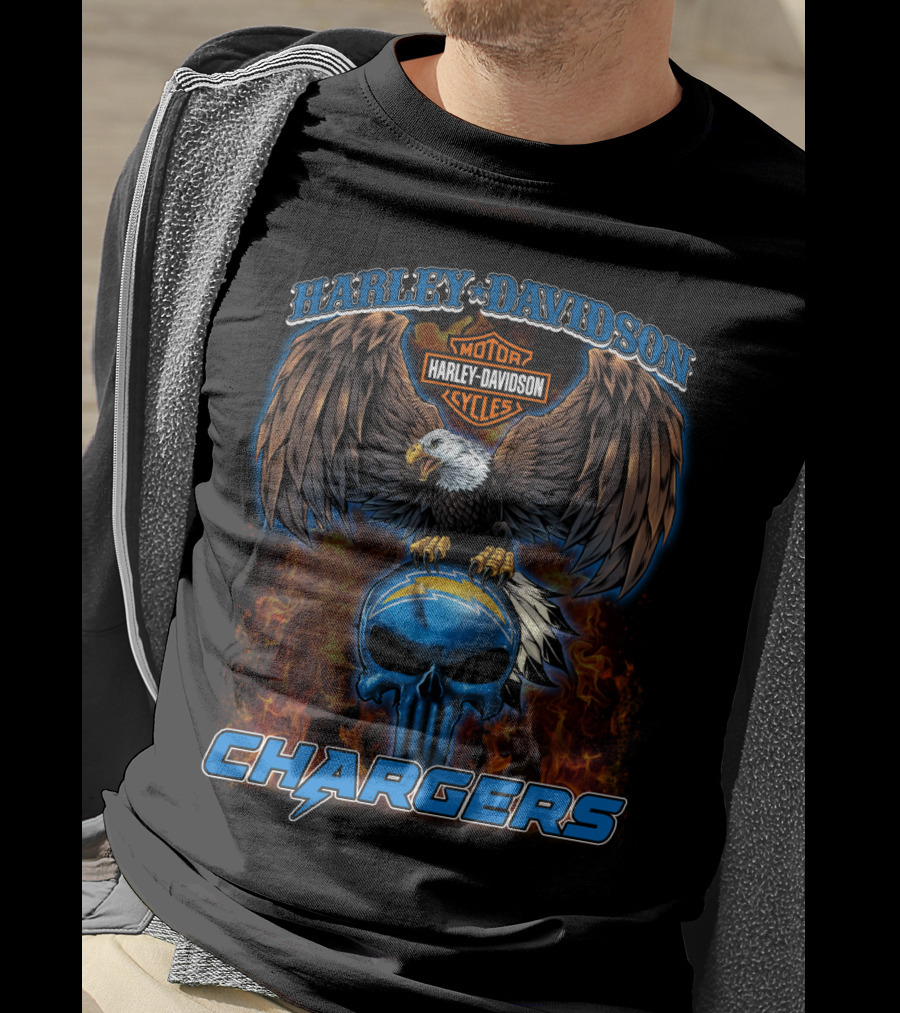 Harley Davidson Motor Cycles Chargers Eagle And Skull T-Shirt
