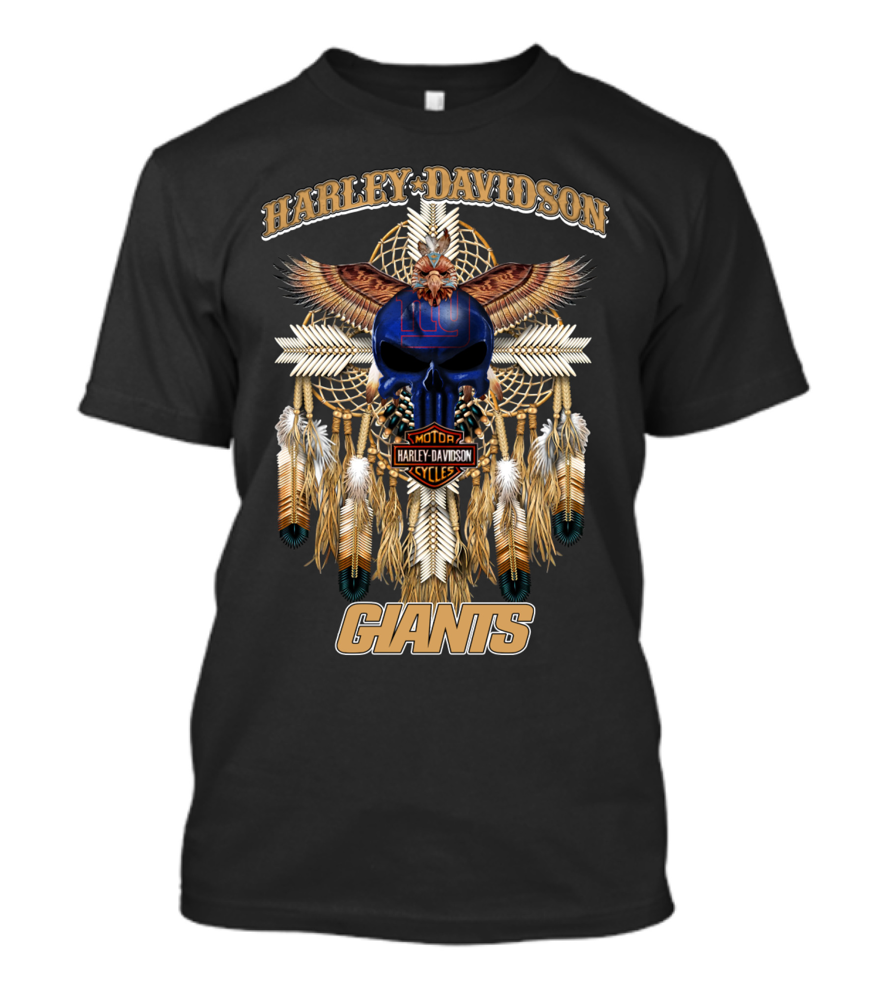 Harley Davidson Motorcycles New York Giants Native American T-Shirt