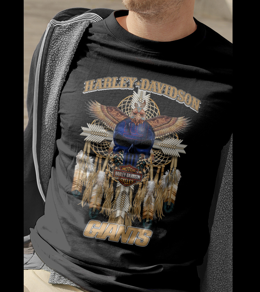 Harley Davidson Motorcycles New York Giants Native American T-Shirt