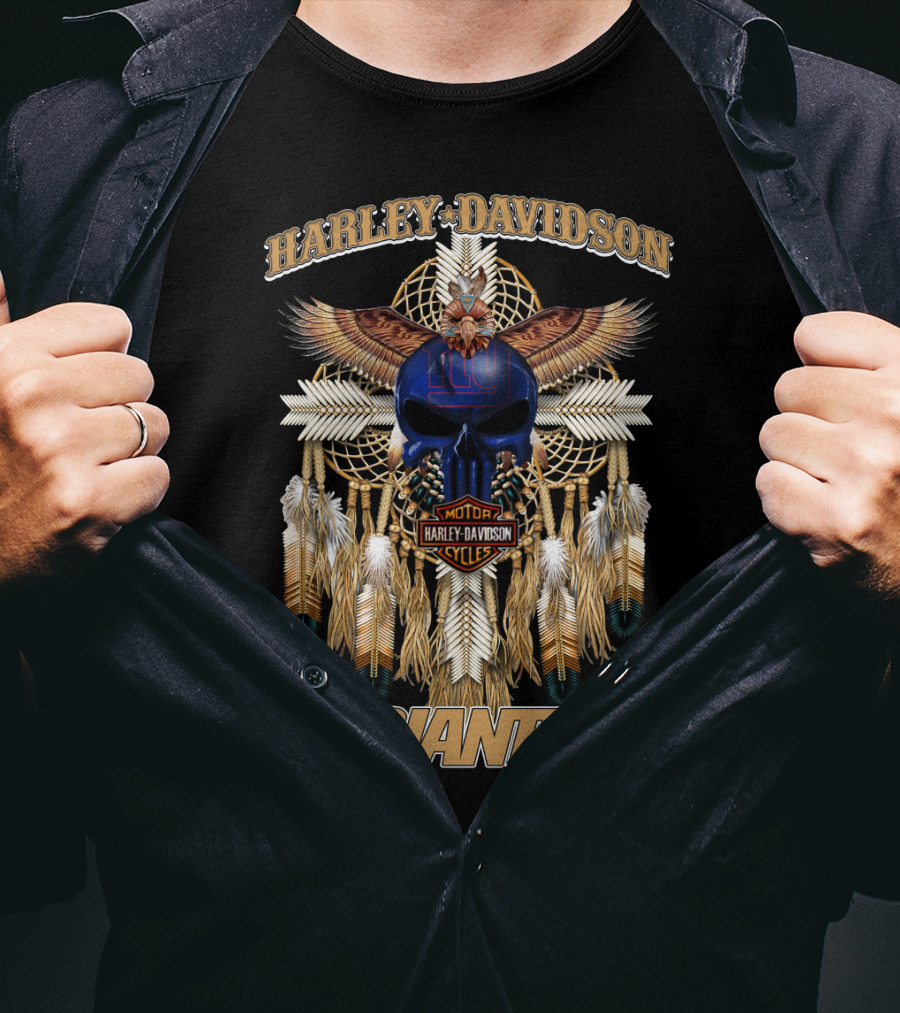 Harley Davidson Motorcycles New York Giants Native American T-Shirt
