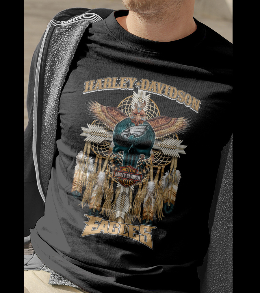 Harley Davidson Motor Cycles Eagles Philadelphia Native Dreamcatcher Feathers T-Shirt