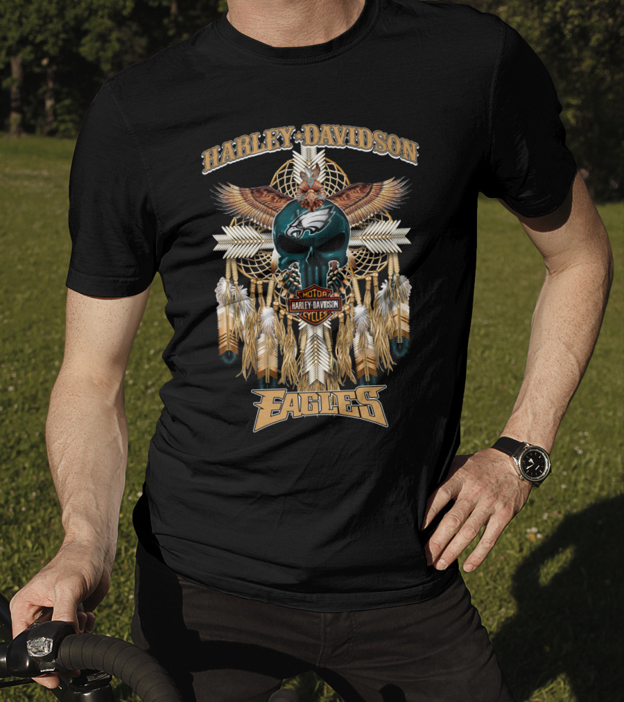Harley Davidson Motor Cycles Eagles Philadelphia Native Dreamcatcher Feathers T-Shirt