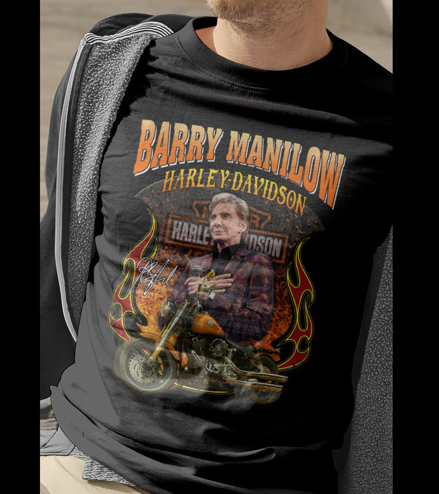 Barry Manilow Harley Davidson Motorcycle Flame T-Shirt