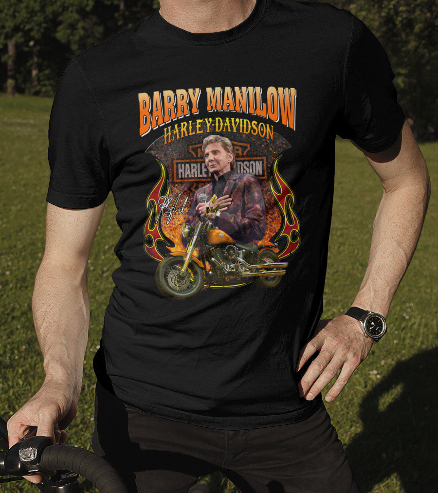 Barry Manilow Harley Davidson Motorcycle Flame T-Shirt
