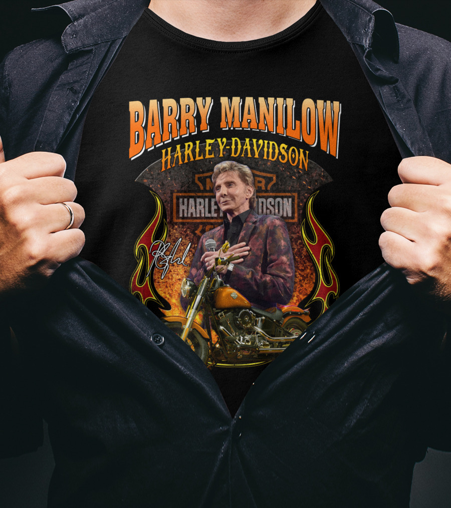 Barry Manilow Harley Davidson Motorcycle Flame T-Shirt