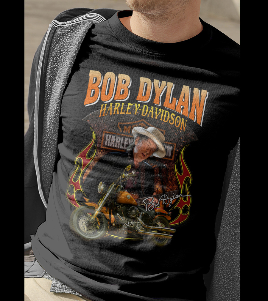 Bob Dylan Harley Davidson Motorcycle Flames T-Shirt